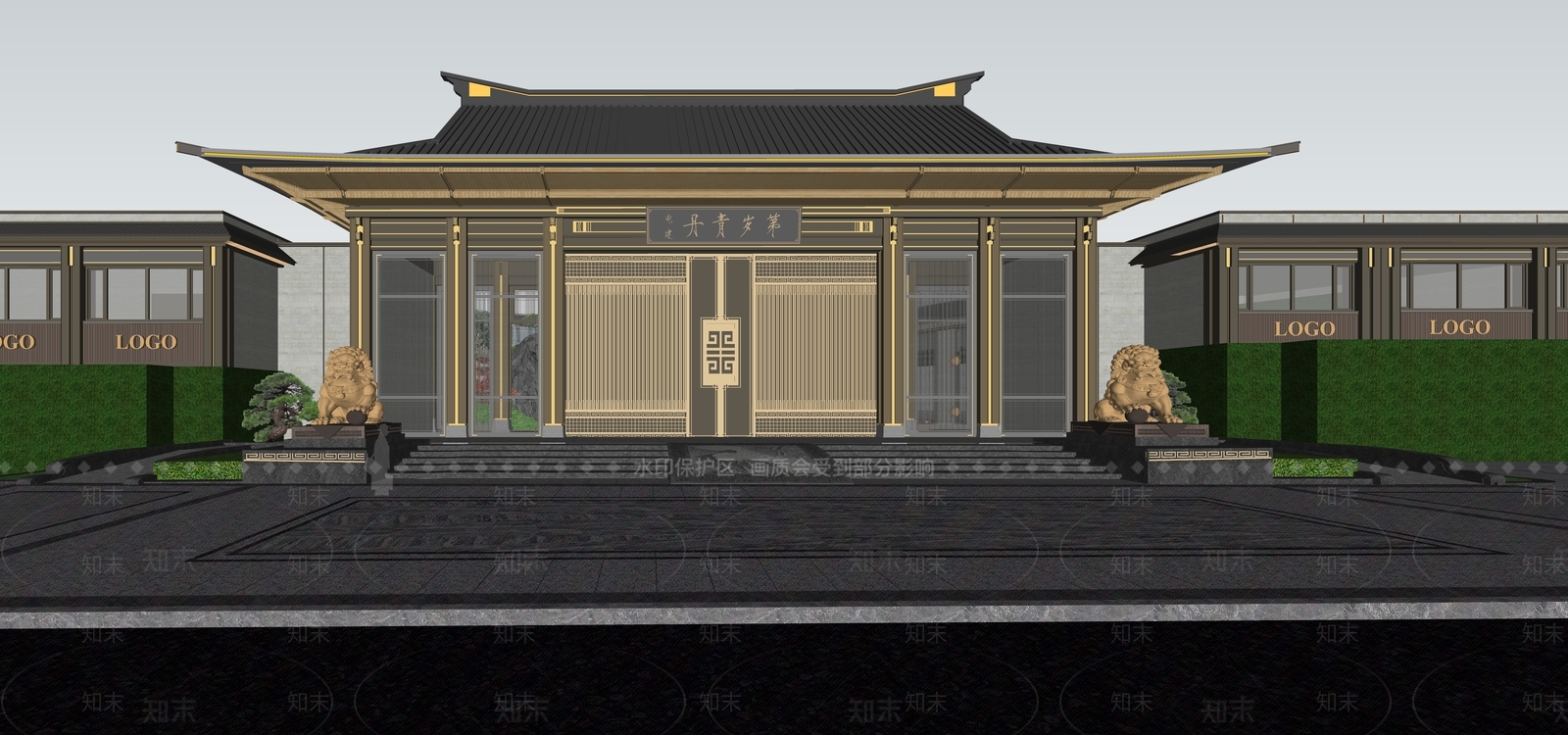 新中式禅意小区景观SU模型下载【ID:1189407141】