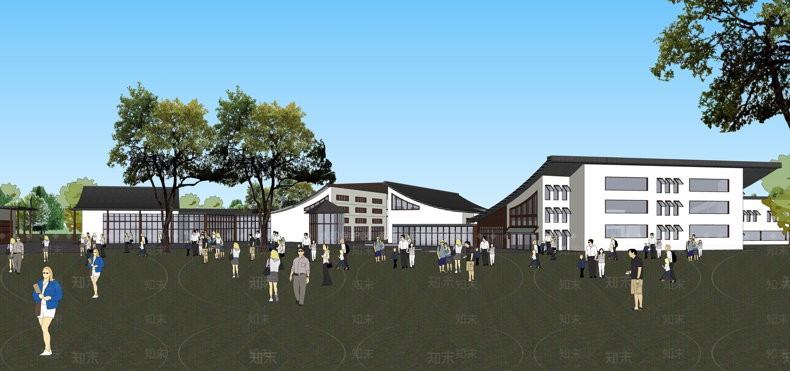 现代新中式风格建筑SU模型下载【ID:1189408356】