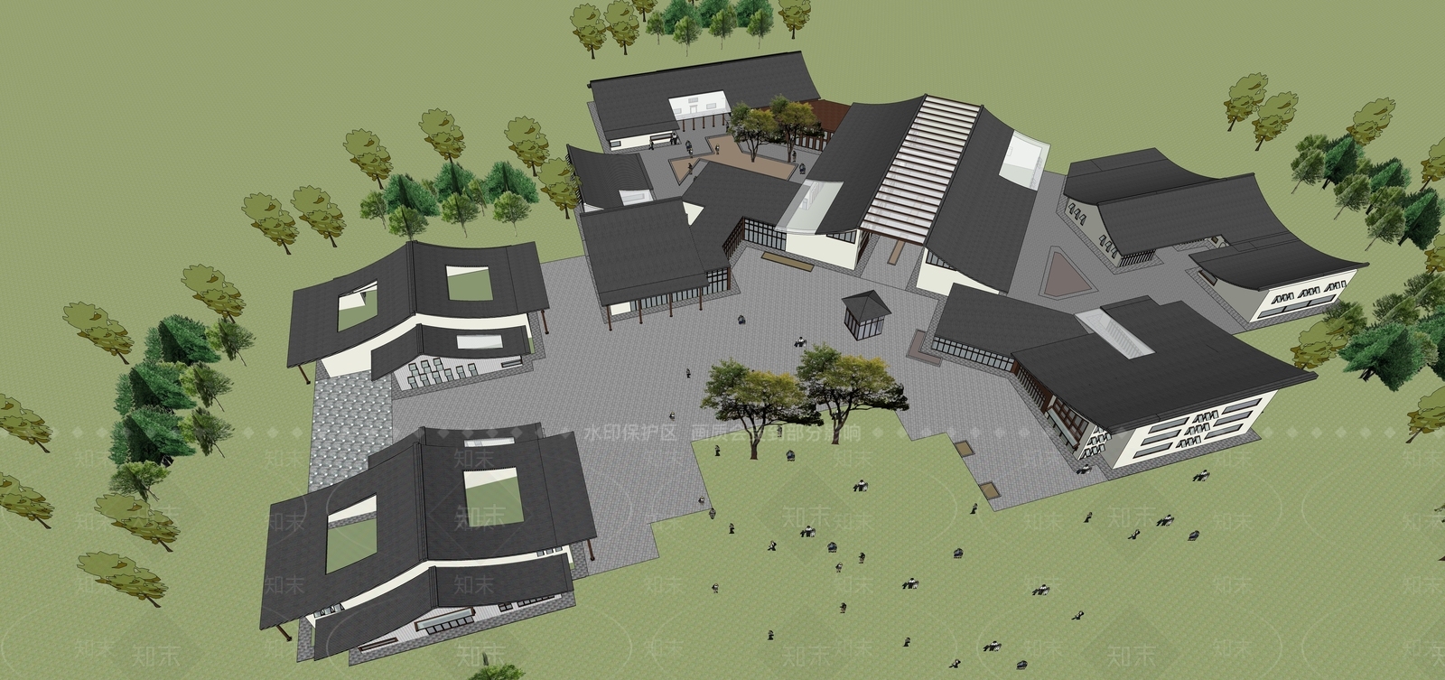 现代新中式风格建筑SU模型下载【ID:1189408356】