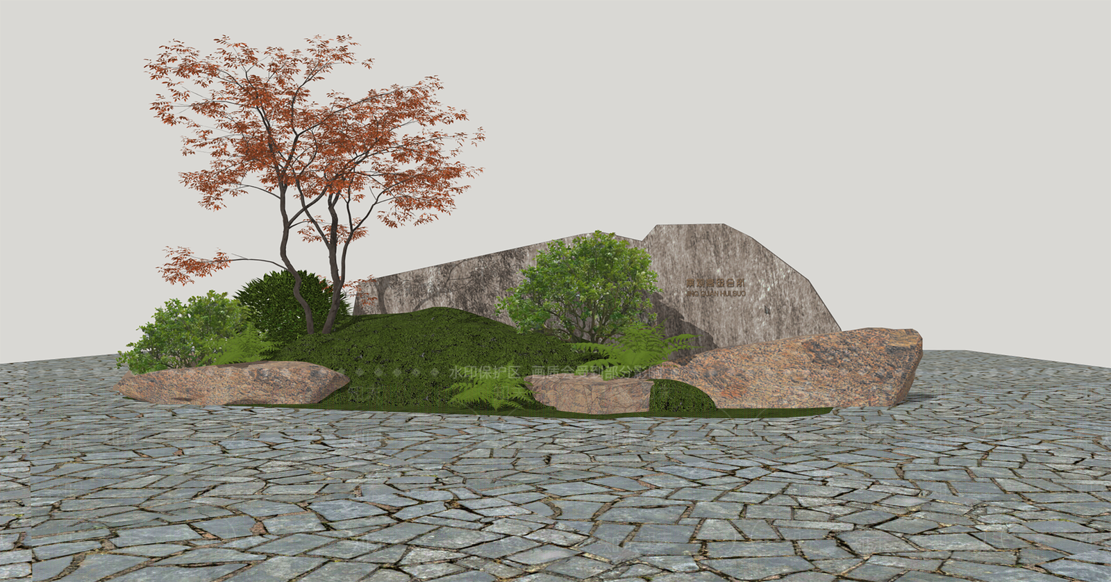 中式日式别墅庭院SU模型下载【ID:1189407443】