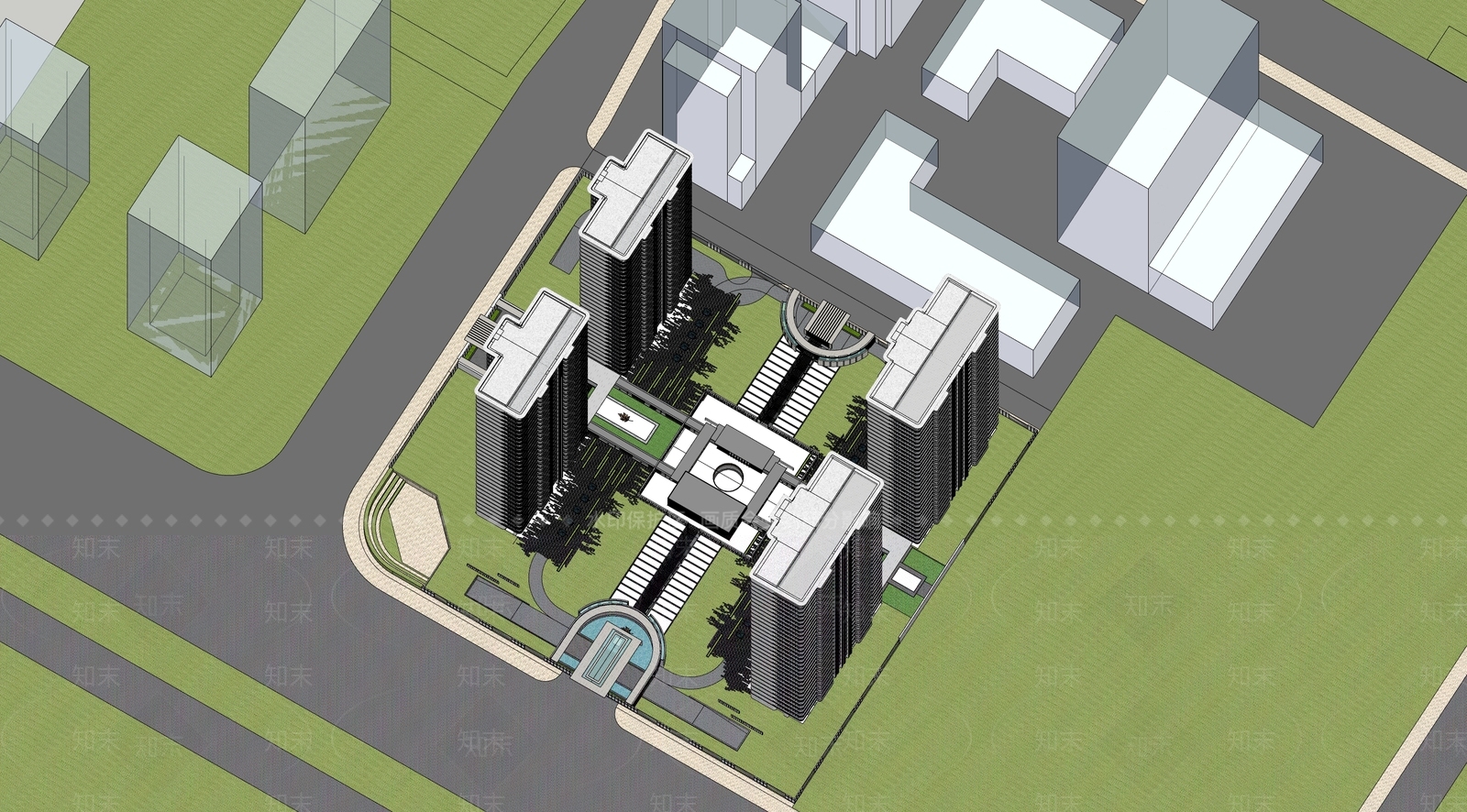 现代小区建筑SU模型下载【ID:1189407589】
