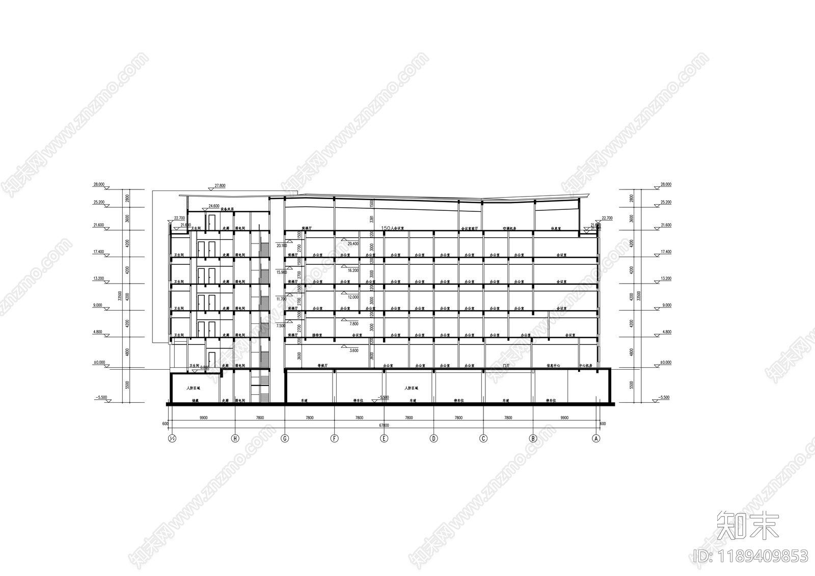 现代办公楼建筑cad施工图下载【ID:1189409853】
