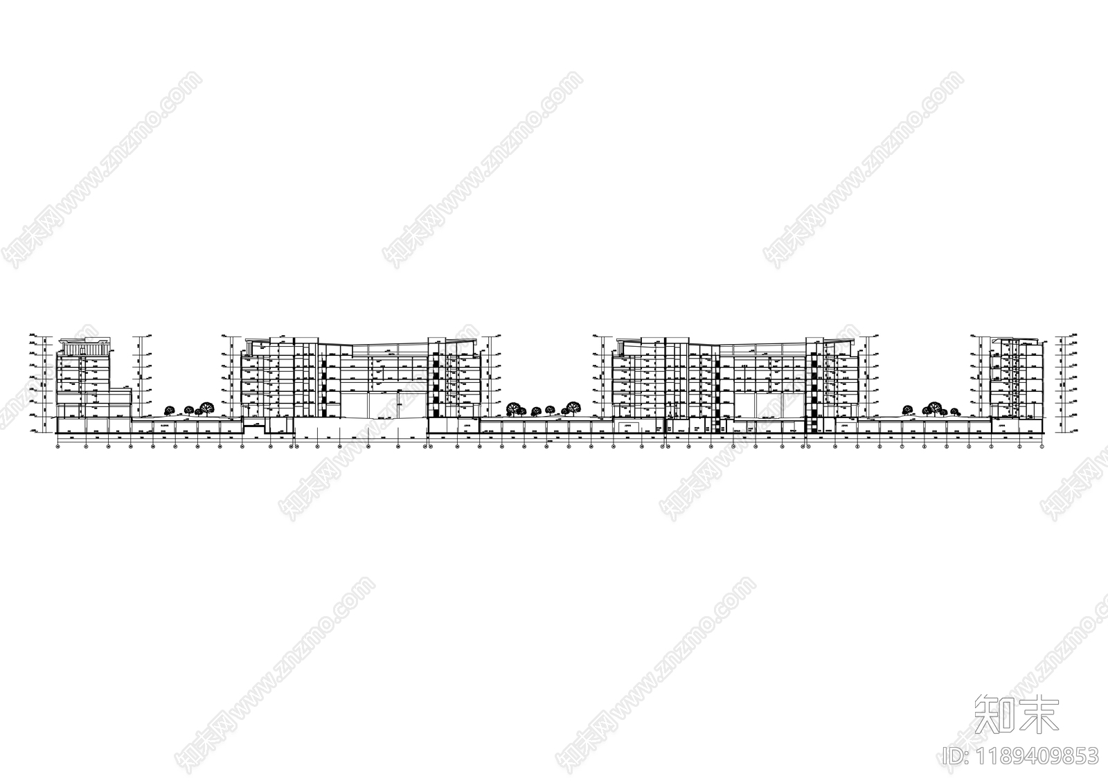 现代办公楼建筑cad施工图下载【ID:1189409853】