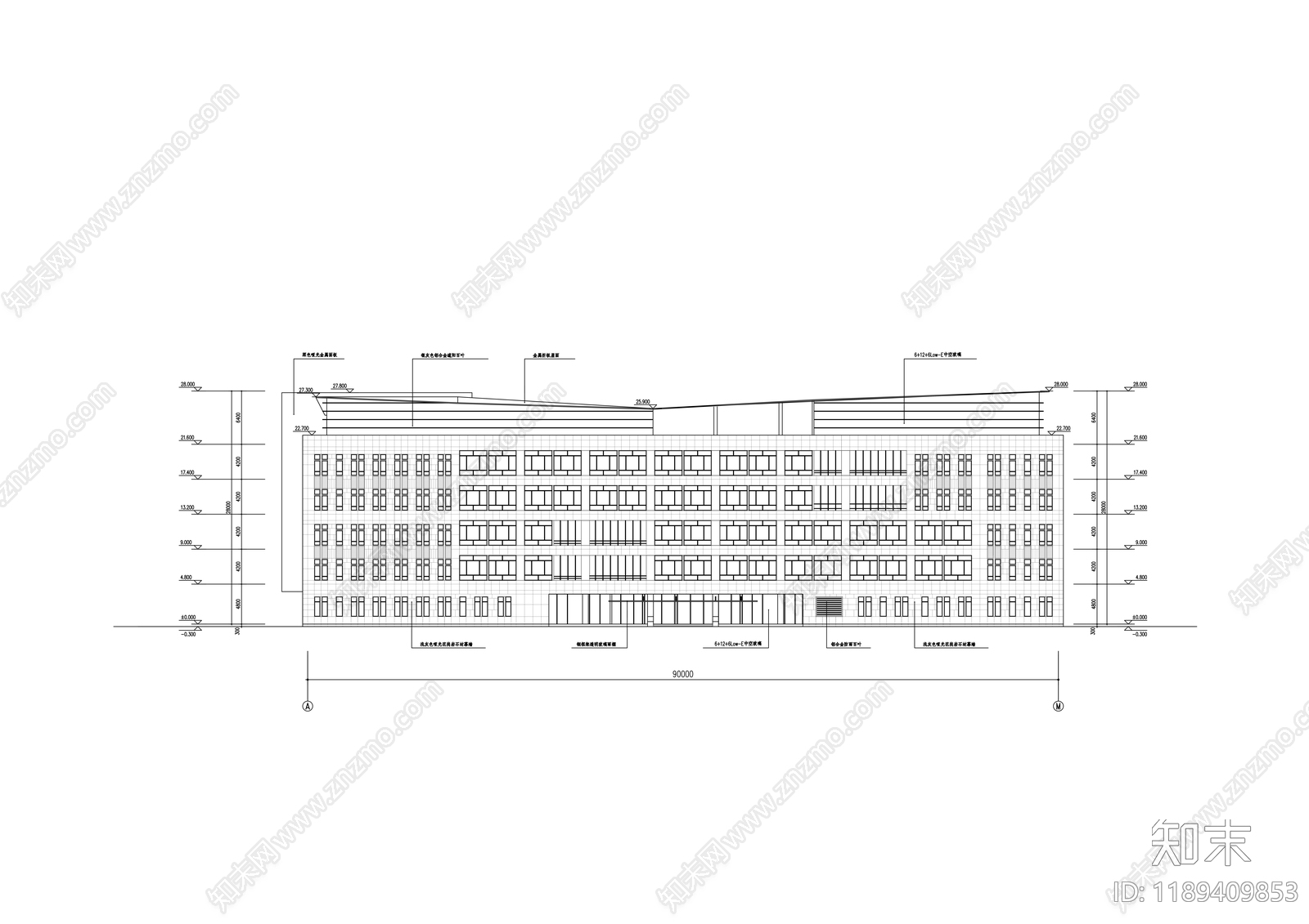 现代办公楼建筑cad施工图下载【ID:1189409853】