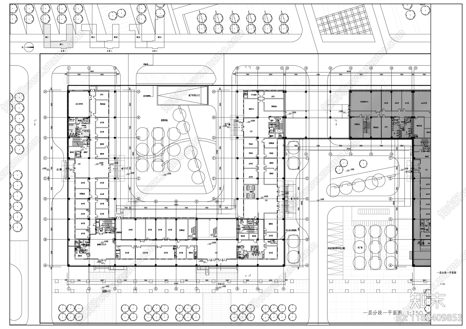 现代办公楼建筑cad施工图下载【ID:1189409853】