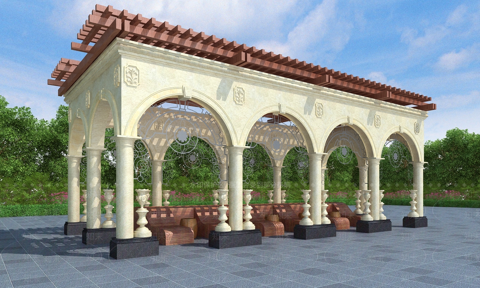 欧式法式廊架3D模型下载【ID:1189413290】