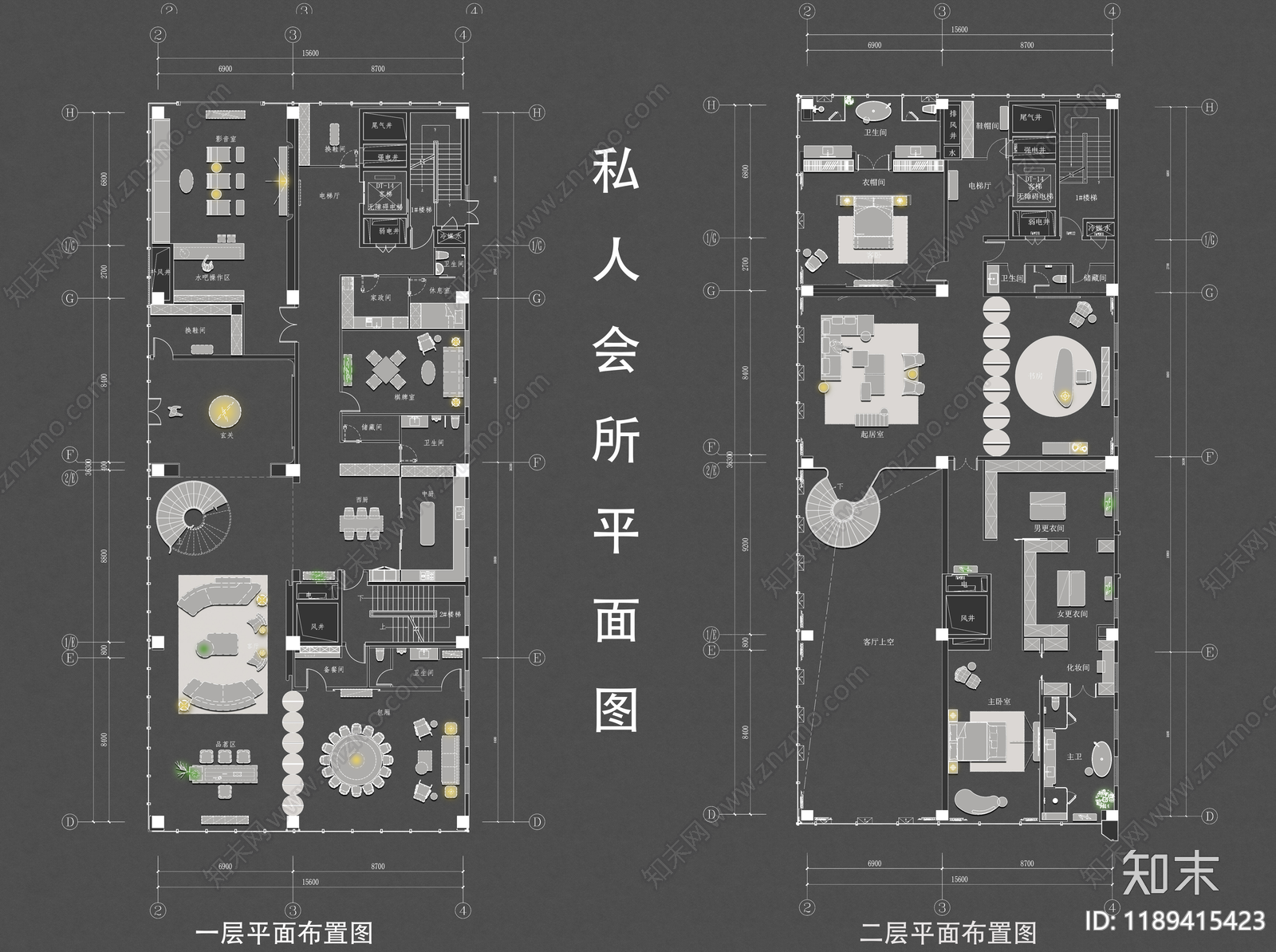 现代会所施工图下载【ID:1189415423】