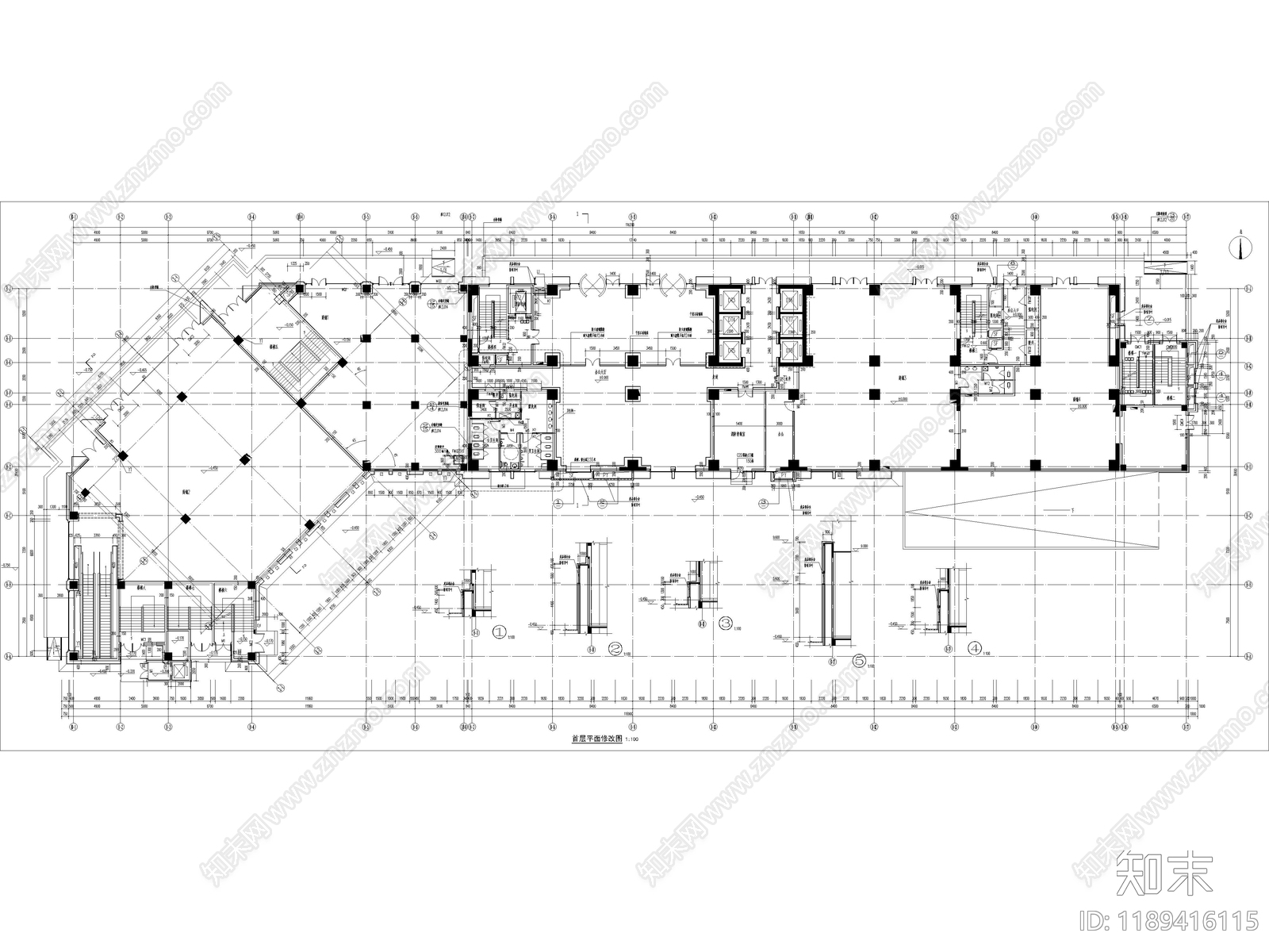 现代办公楼建筑cad施工图下载【ID:1189416115】