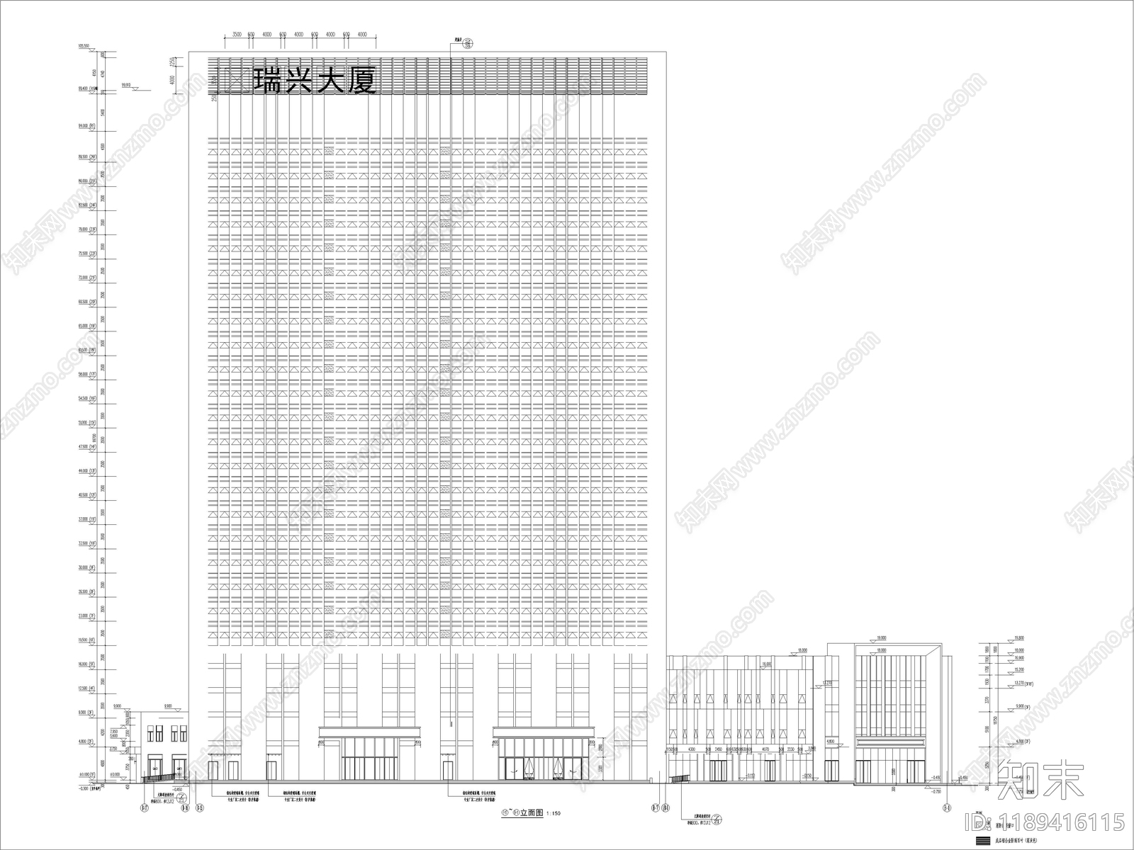 现代办公楼建筑cad施工图下载【ID:1189416115】