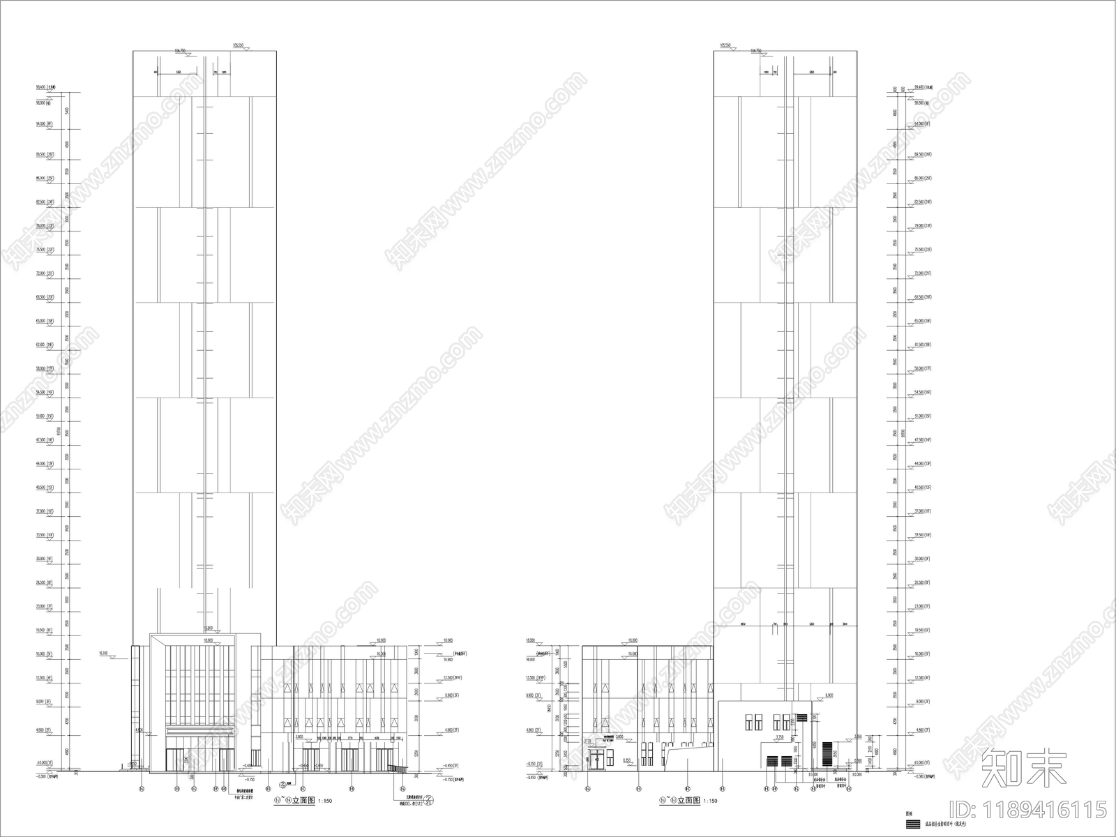 现代办公楼建筑cad施工图下载【ID:1189416115】