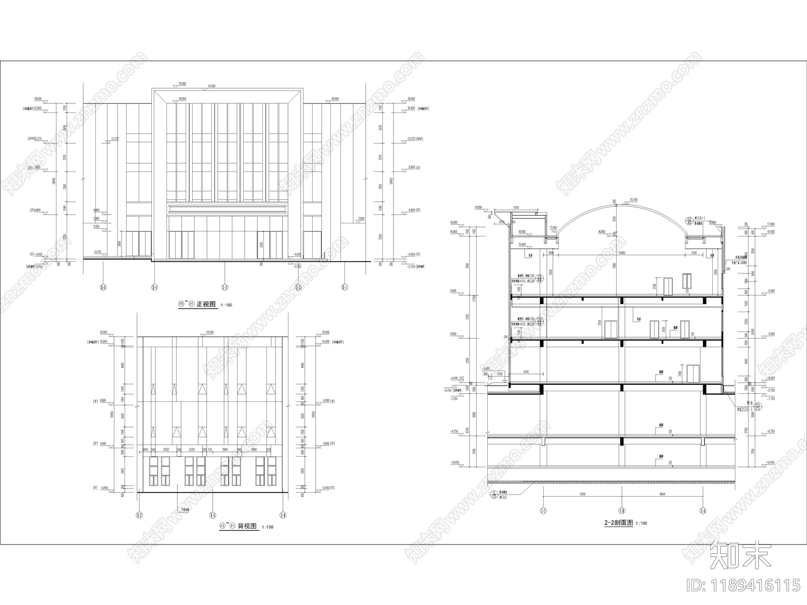 现代办公楼建筑cad施工图下载【ID:1189416115】