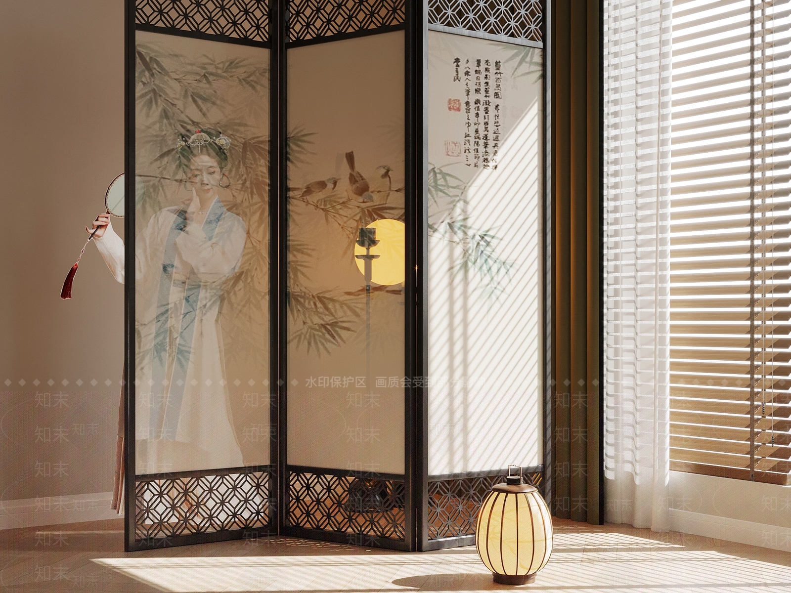 新中式屏风SU模型下载【ID:1189417602】