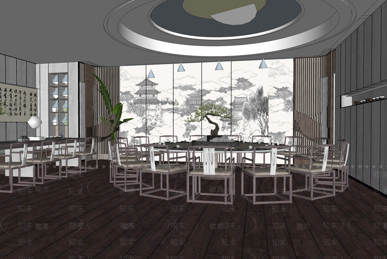现代新中式包厢SU模型下载【ID:1189421961】