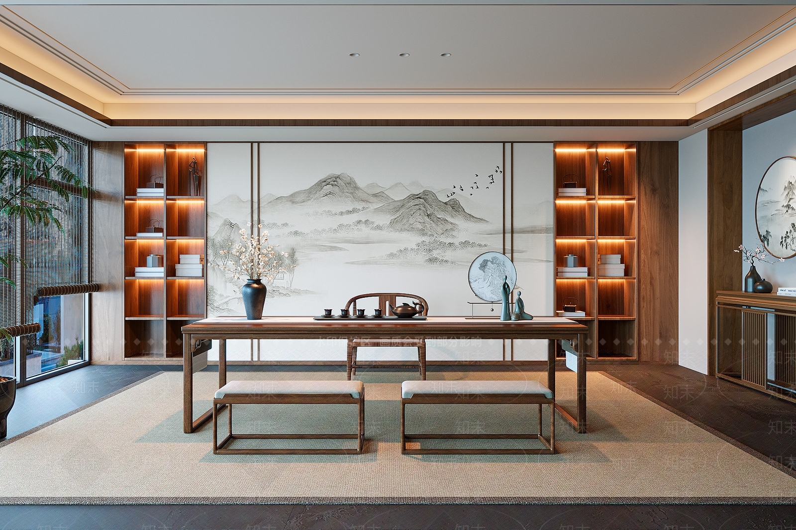 新中式茶室SU模型下载【ID:1189430178】