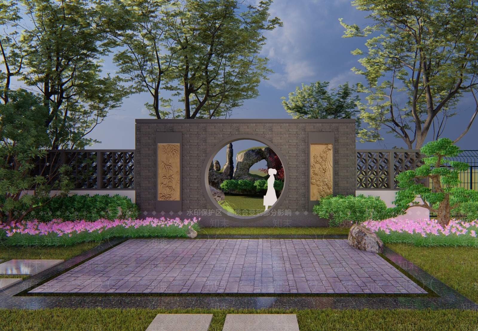 新中式中式景墙SU模型下载【ID:1189435735】