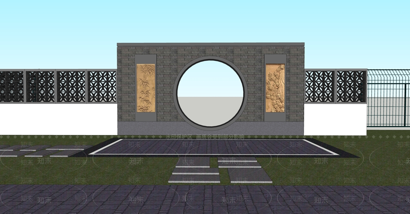 新中式中式景墙SU模型下载【ID:1189435735】