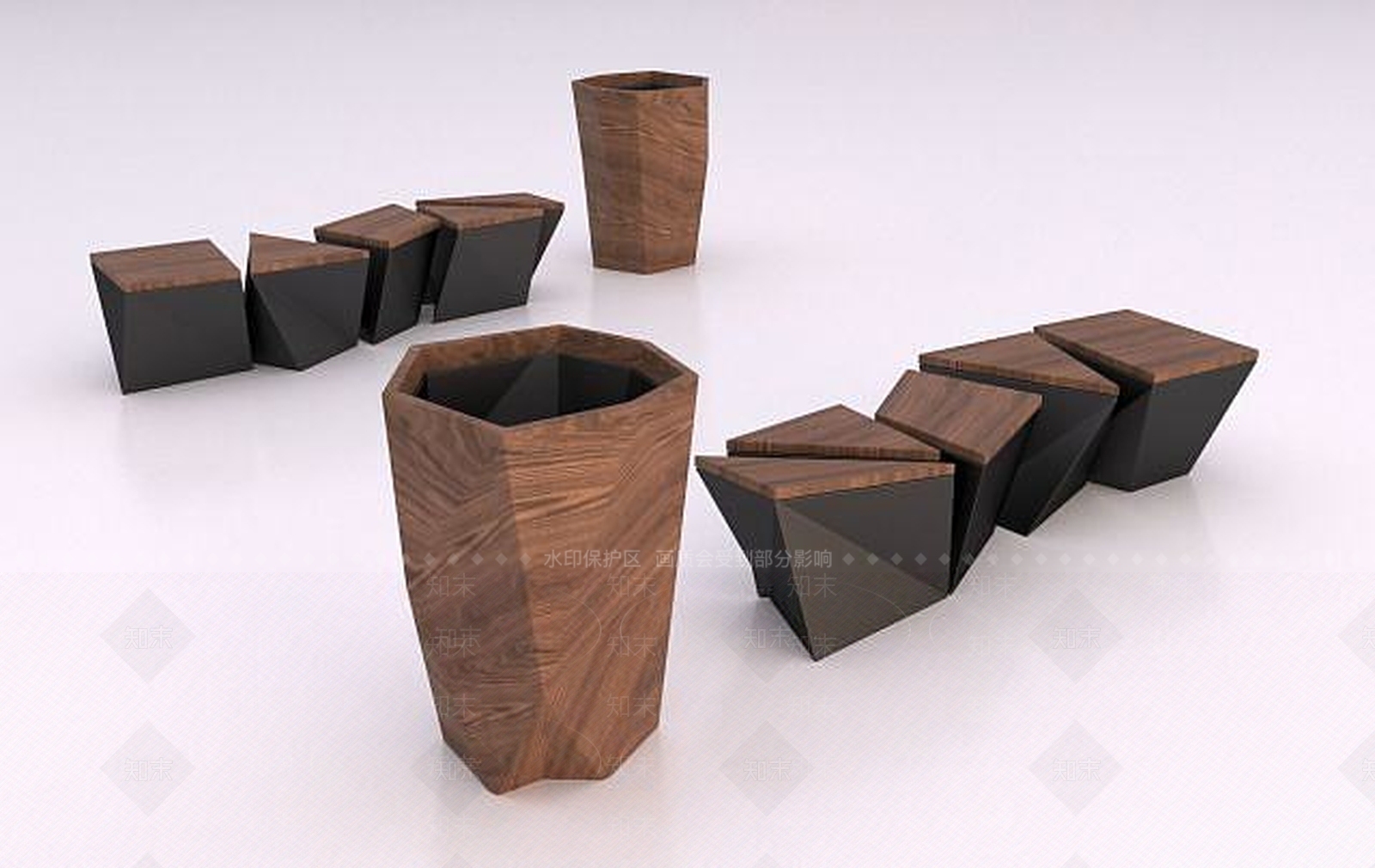 现代垃圾箱与凳子3D模型下载【ID:1189438301】