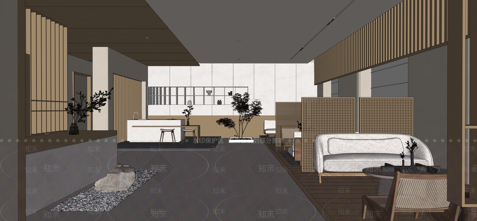 现代原木酒店餐厅SU模型下载【ID:1189441783】