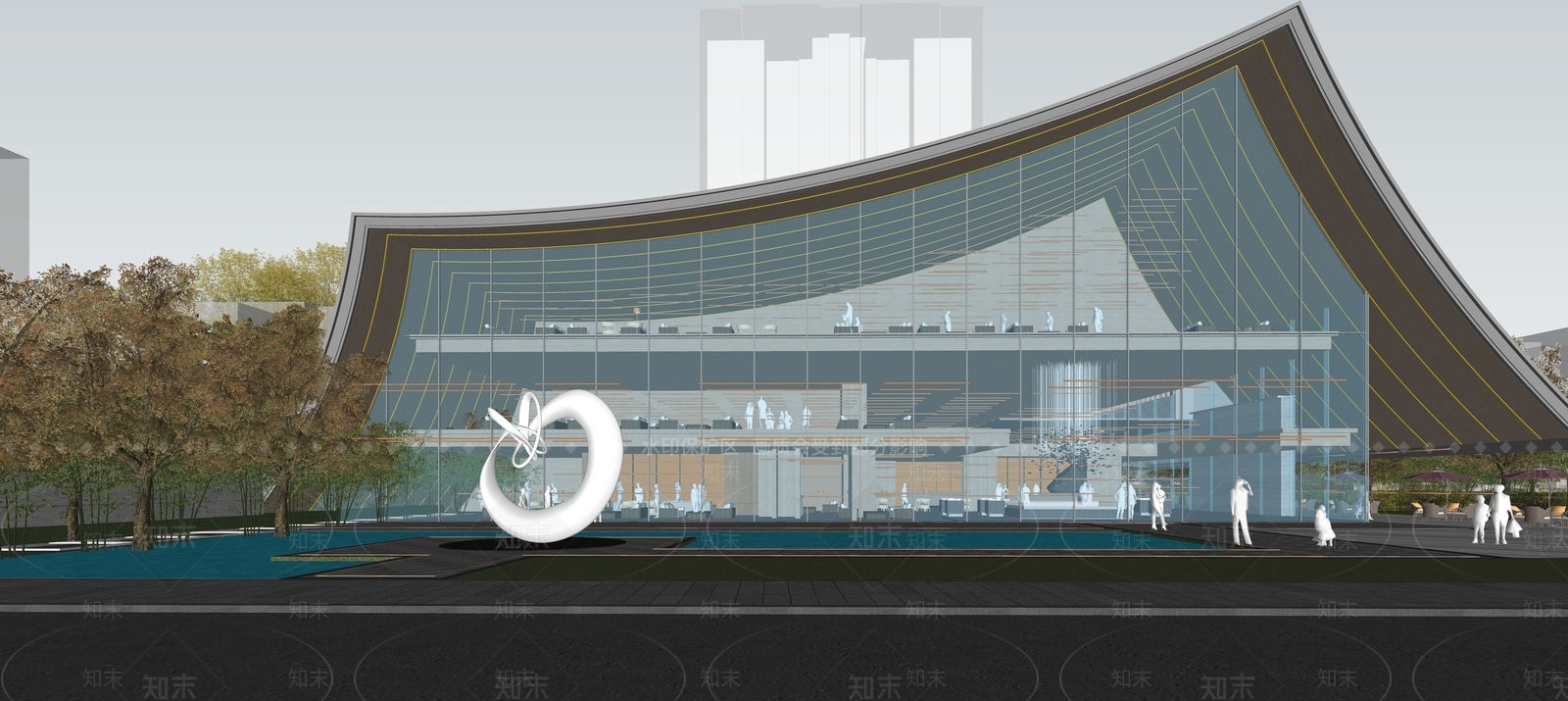 现代展览馆建筑SU模型下载【ID:1189440896】