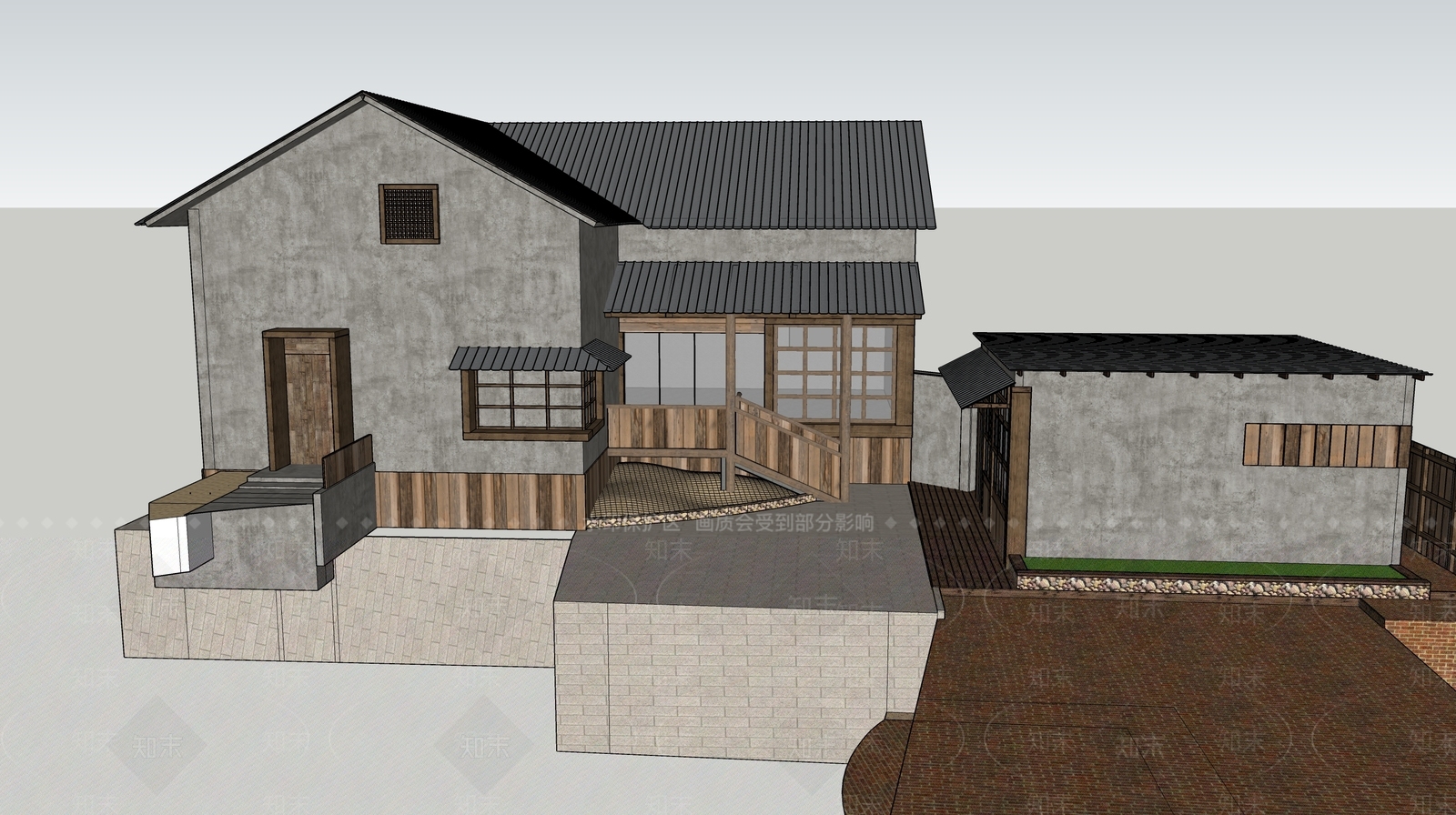 极简侘寂风格建筑SU模型下载【ID:1189450432】