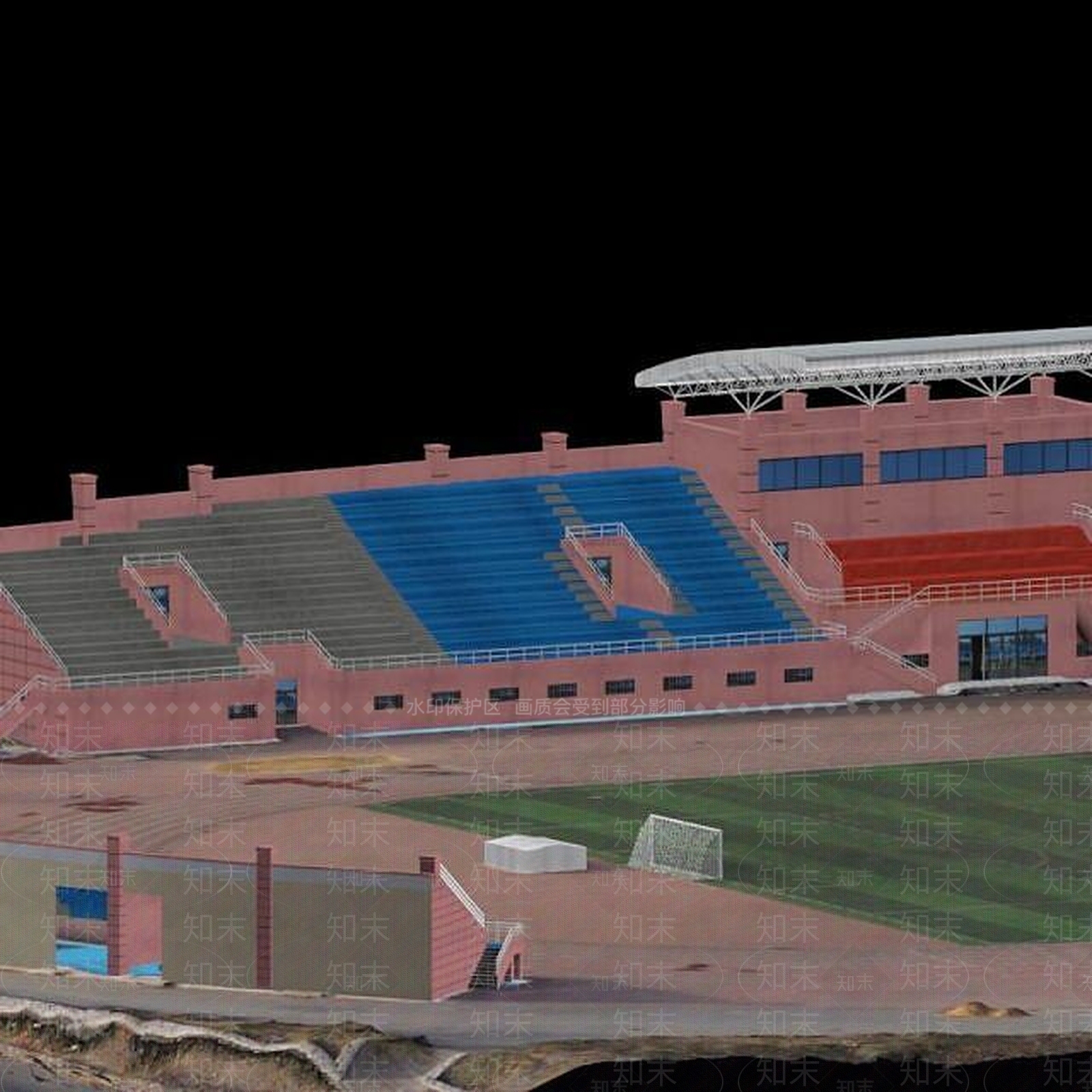 现代校园足球场及看台3D模型下载【ID:1189455781】