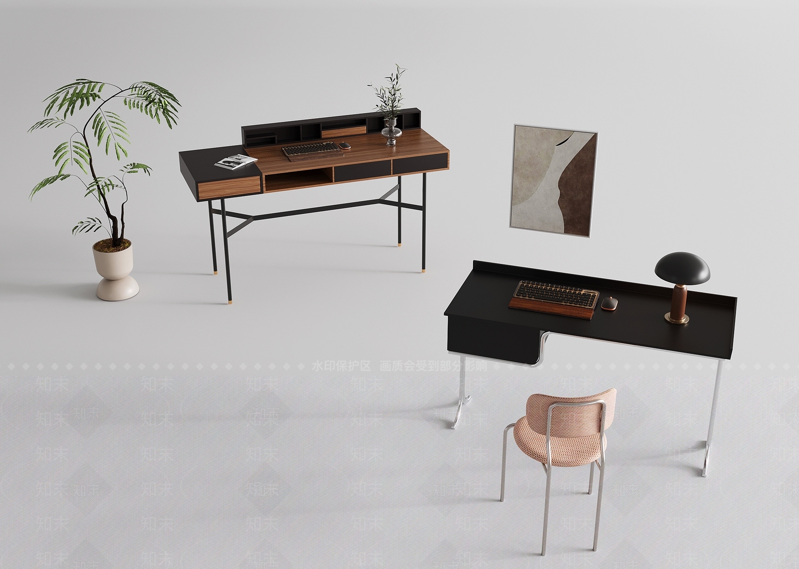 现代书桌椅3D模型下载【ID:1189456558】