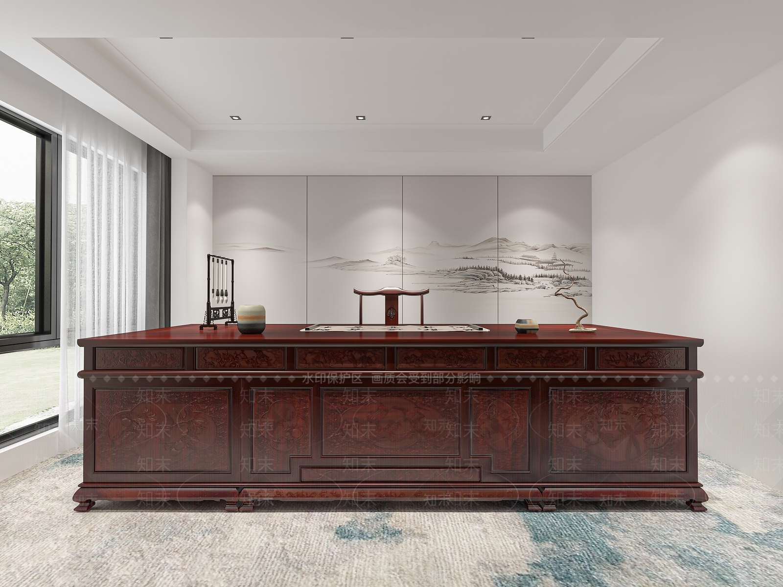 中式办公桌3D模型下载【ID:1189461825】