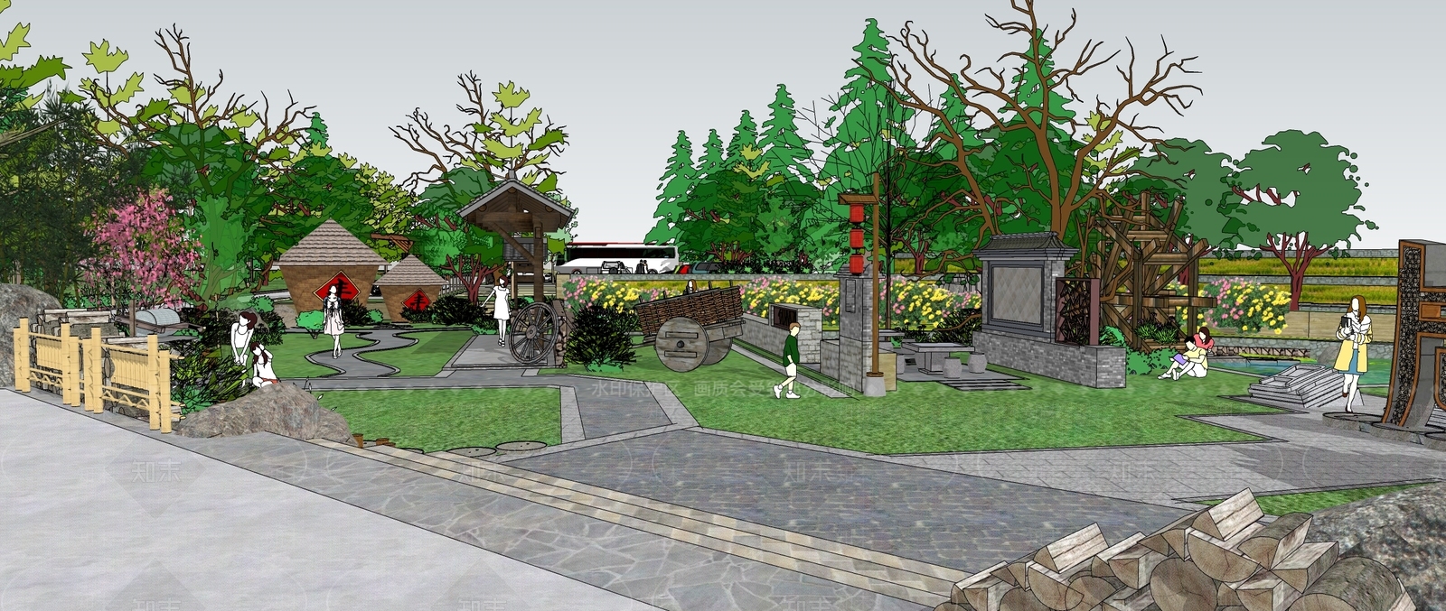 新中式现代乡村公园SU模型下载【ID:1189462993】