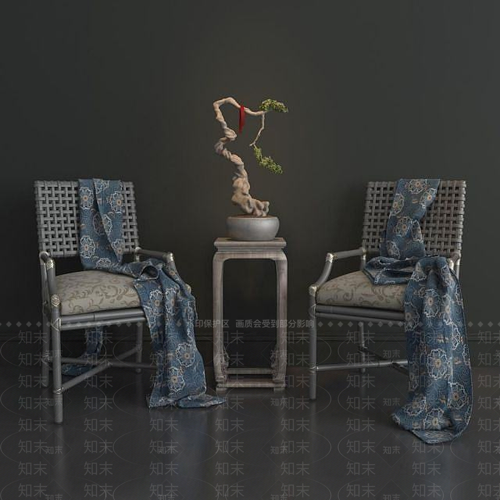 中式单椅端景台组合3D模型下载【ID:1189470381】