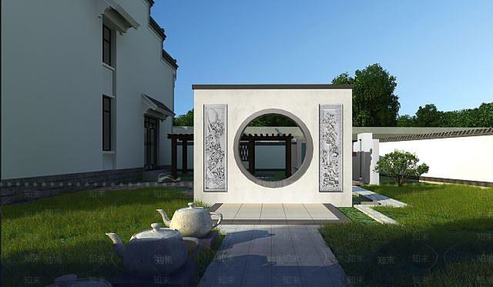 中式别墅院落景观3D模型下载【ID:1189472635】