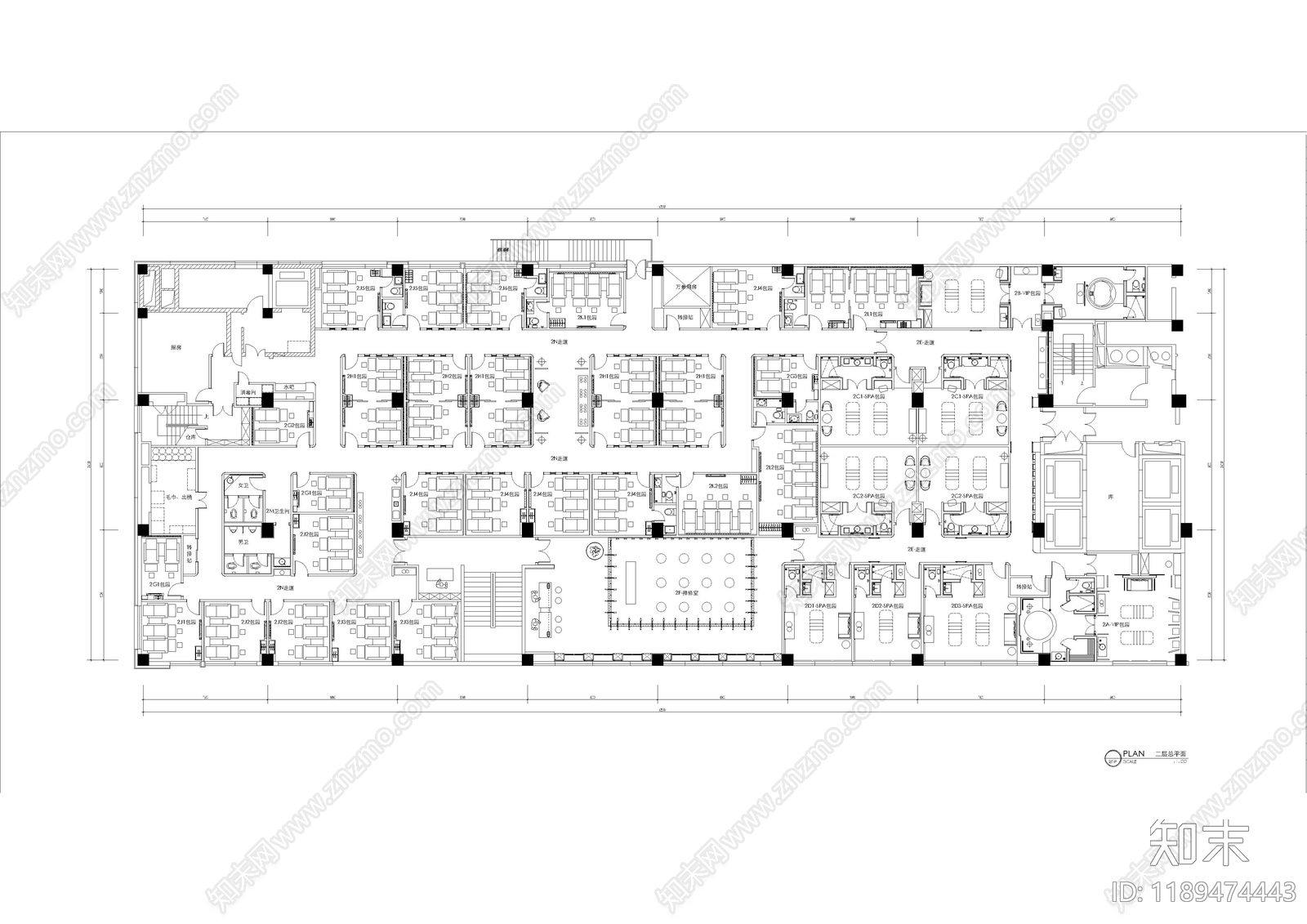 现代新中式洗浴中心cad施工图下载【ID:1189474443】