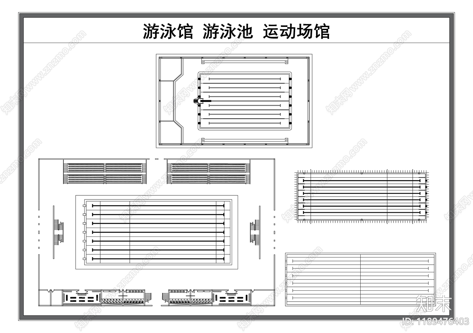 现代游泳馆cad施工图下载【ID:1189476403】