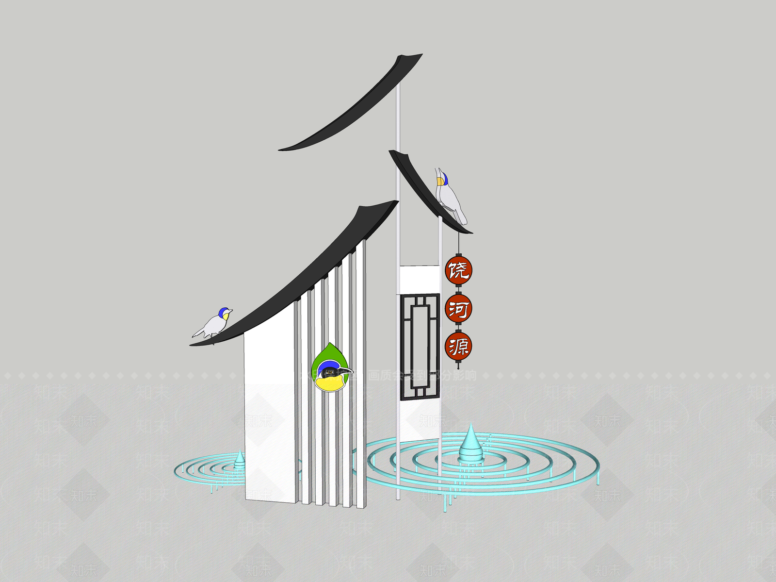 新中式雕塑小品SU模型下载【ID:1189481686】