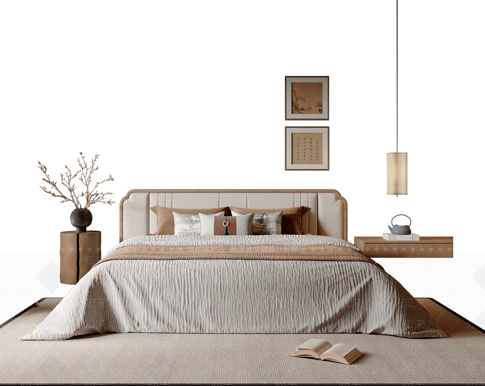 新中式中式双人床3D模型下载【ID:1189489696】