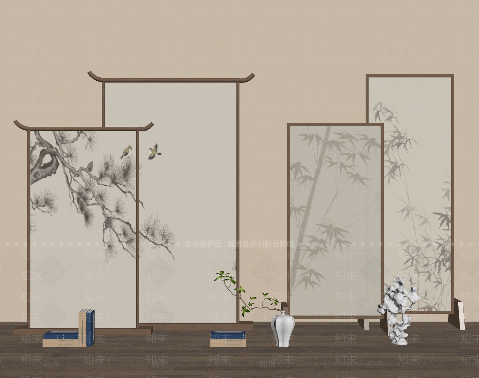 新中式屏风SU模型下载【ID:1189491928】