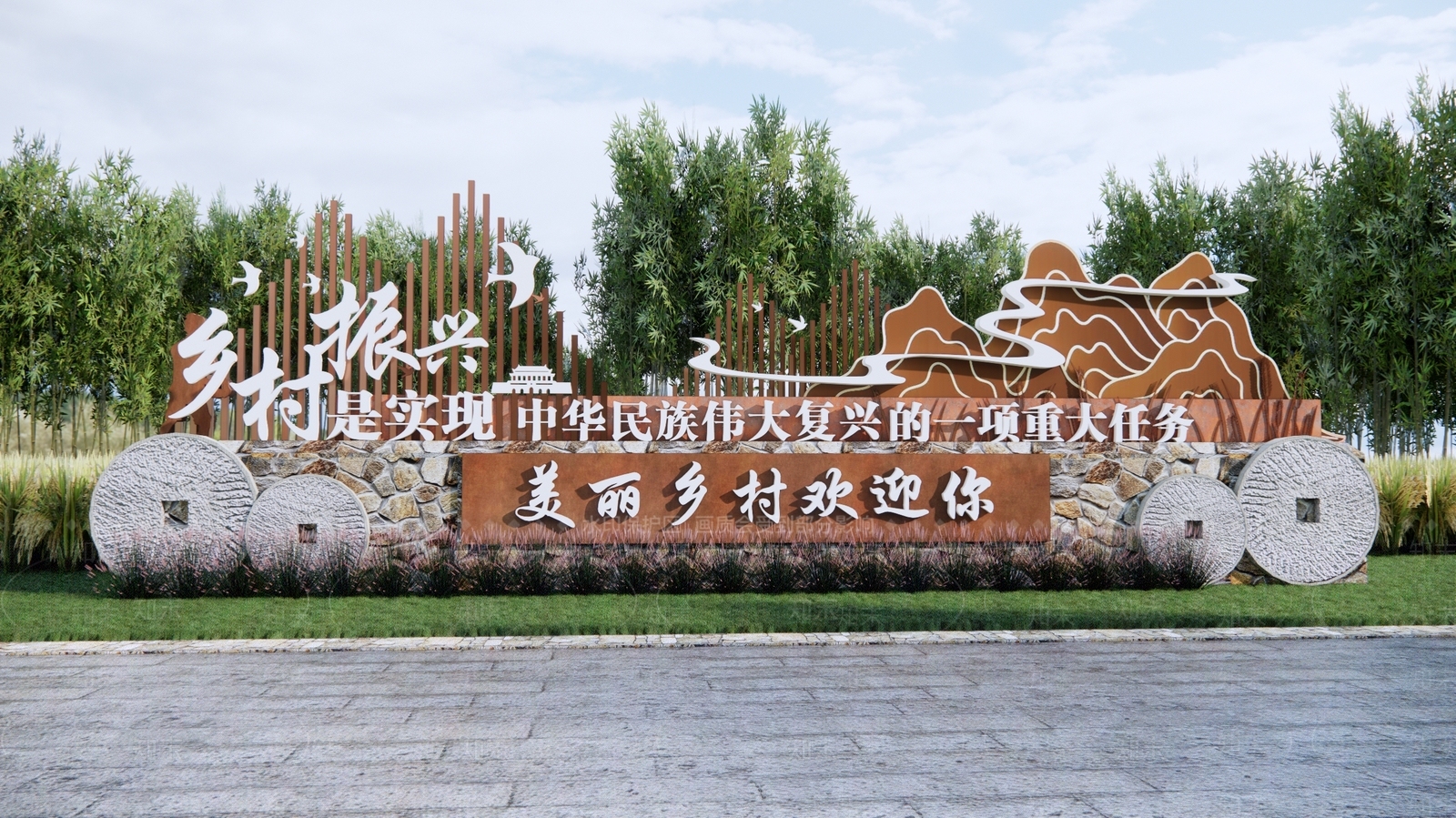 现代乡村文化雕塑小品SU模型下载【ID:1189519958】