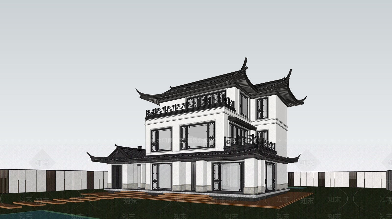 中式新中式乡村民房SU模型下载【ID:1189522259】