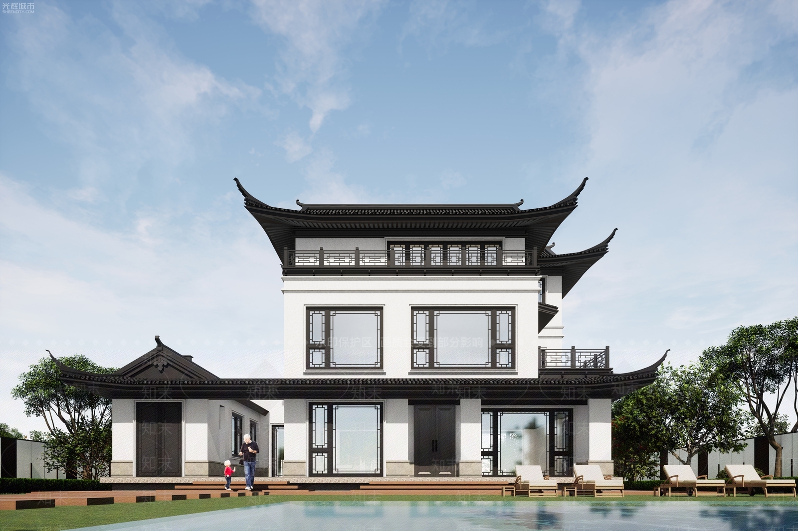 中式新中式乡村民房SU模型下载【ID:1189522259】
