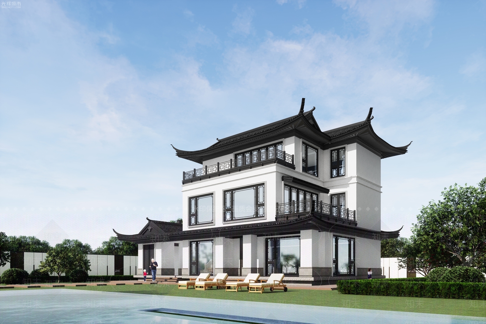 中式新中式乡村民房SU模型下载【ID:1189522259】