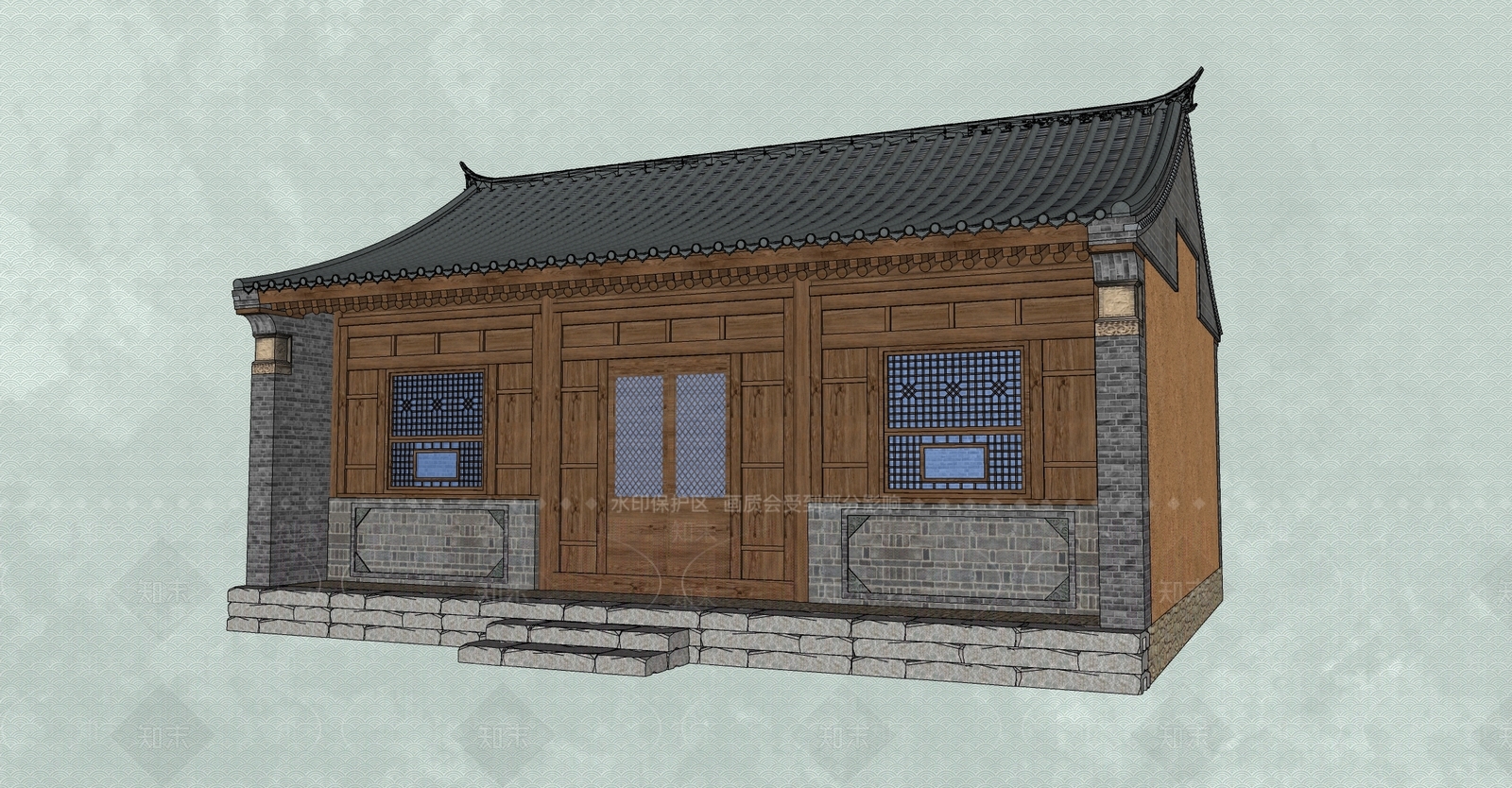 中式古建筑SU模型下载【ID:1189527447】