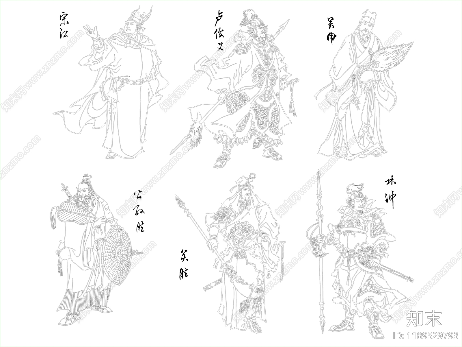 中式人物cad施工图下载【ID:1189529793】