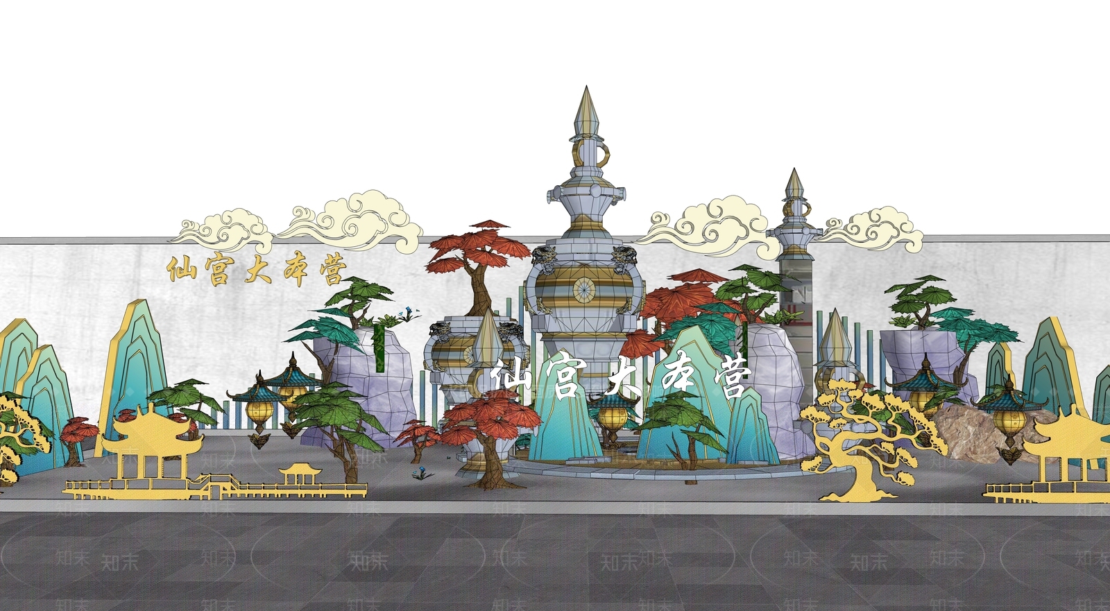 中式仙宫商业景观SU模型下载【ID:1189529866】