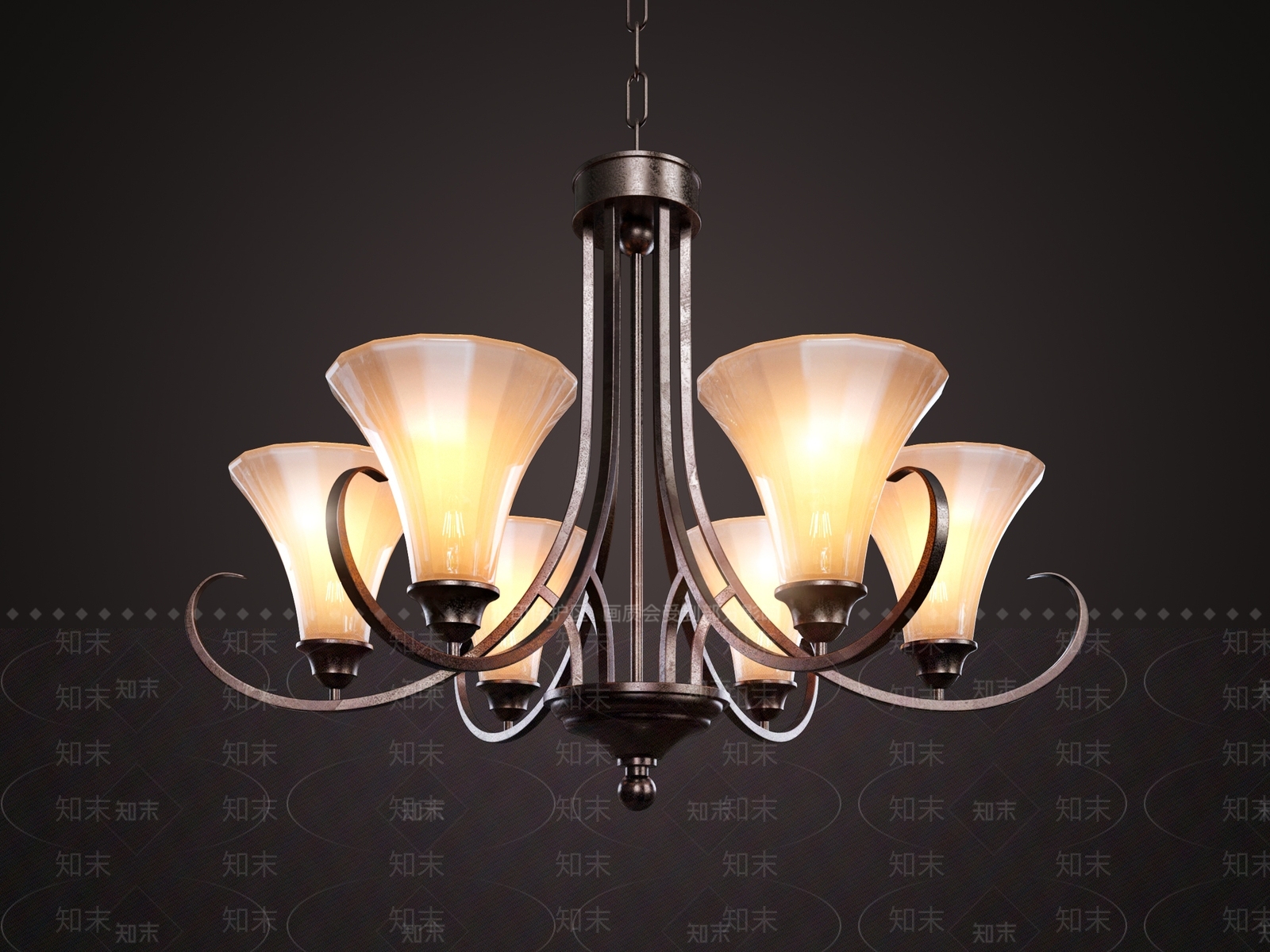 美式客厅吊灯3D模型下载【ID:1189541132】