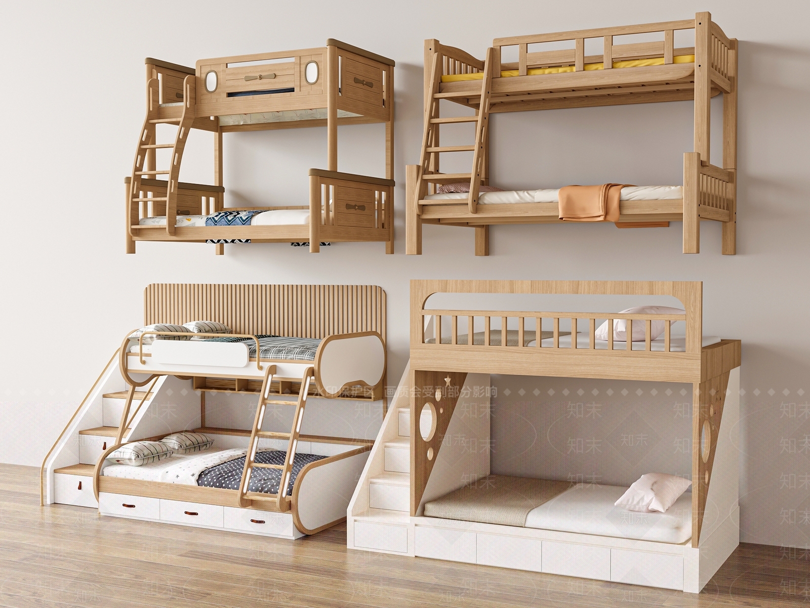 现代原木上下床3D模型下载【ID:1189540806】