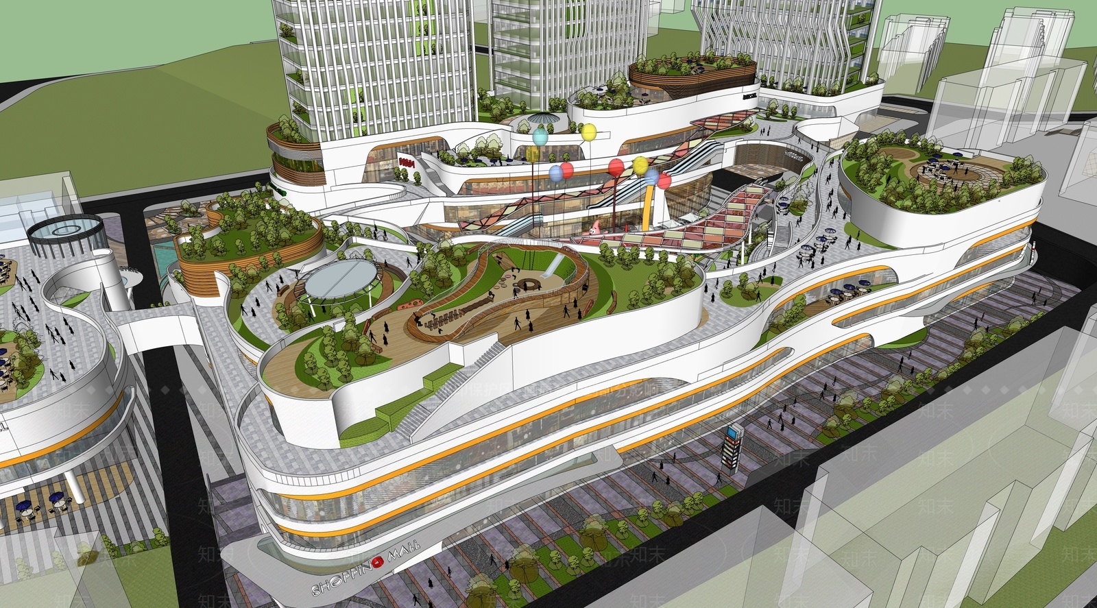 现代商场建筑SU模型精品下载_SketchUp模型_知末网