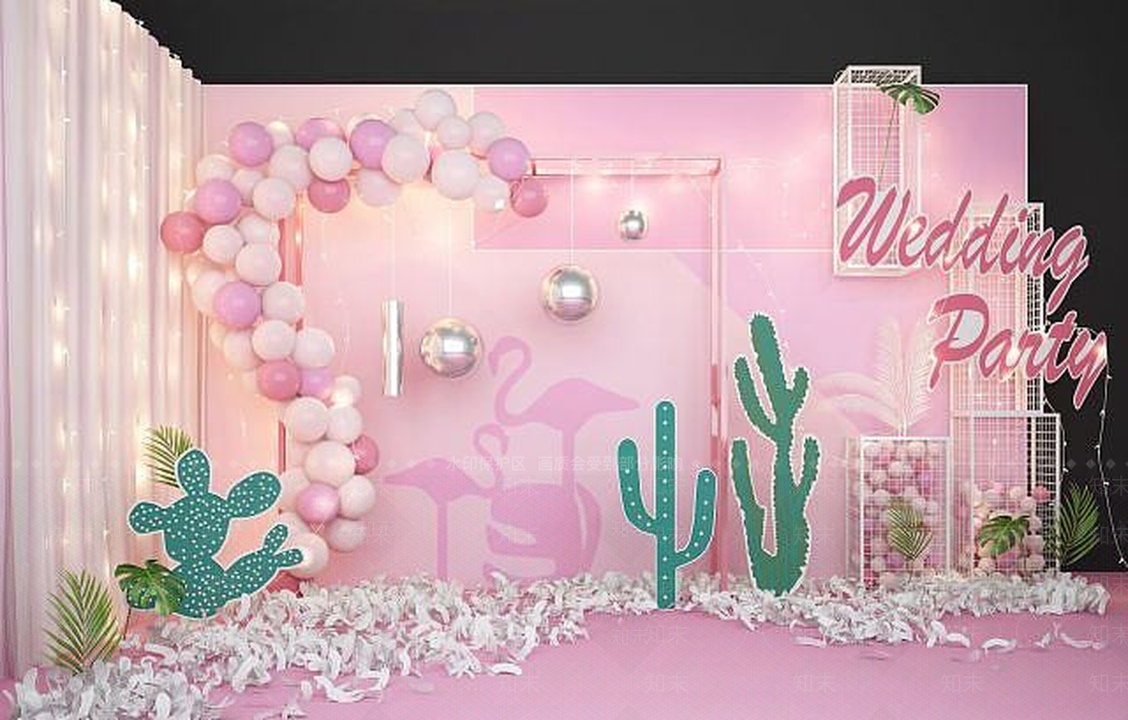 现代婚庆气球网红合影区背景墙3D模型下载【ID:1189544912】