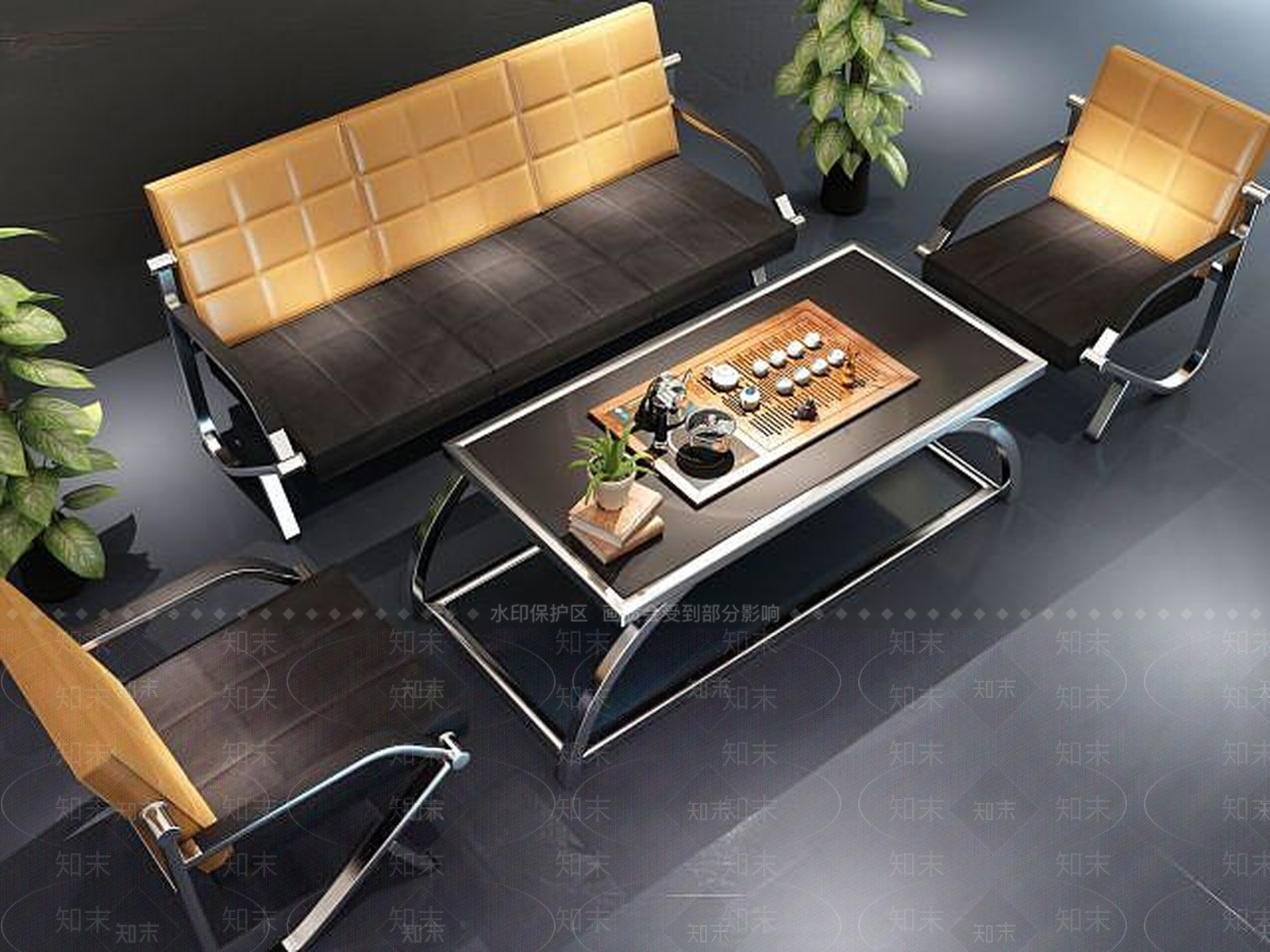 现代办公沙发茶具组合3D模型下载【ID:1189546131】