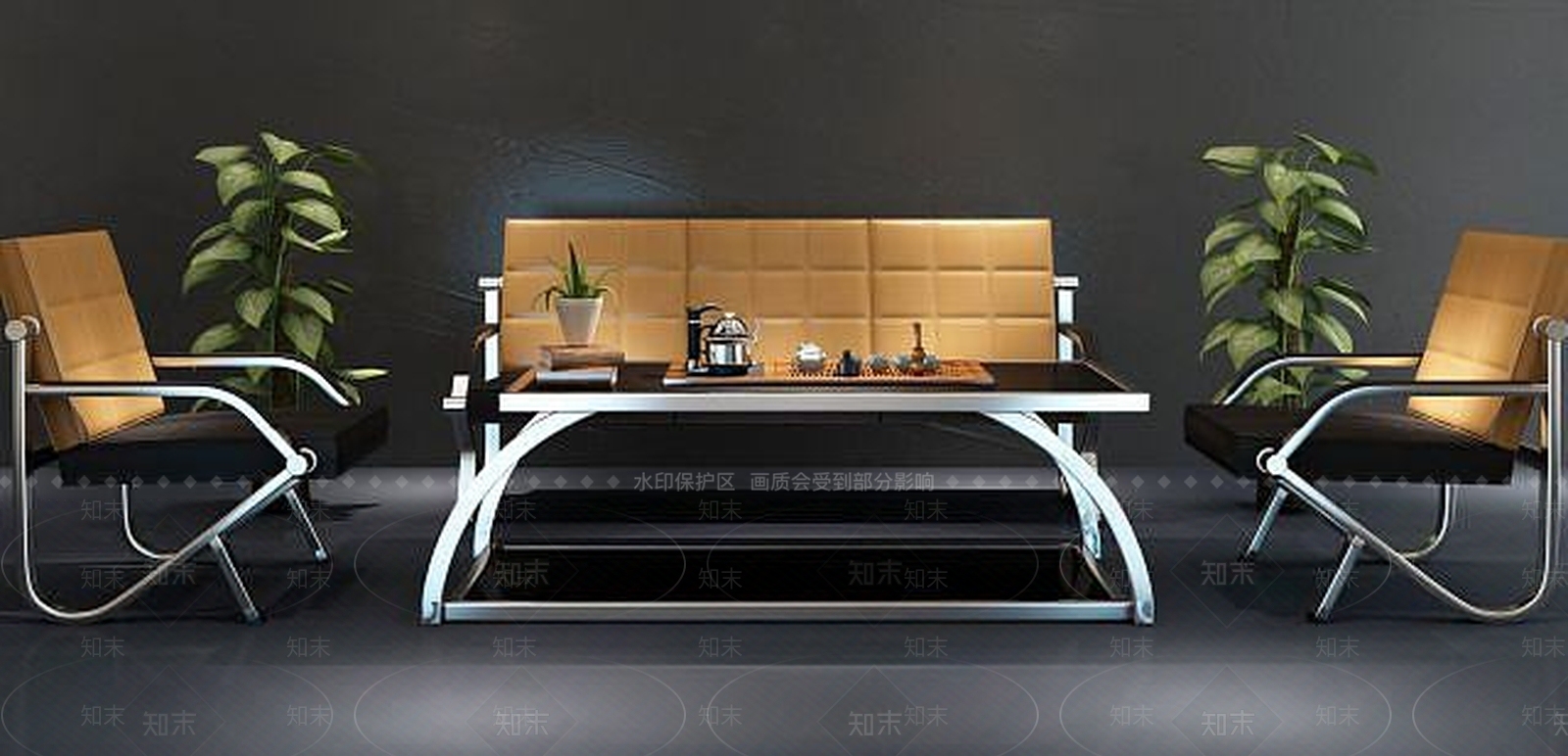 现代茶几3D模型渲染效果图