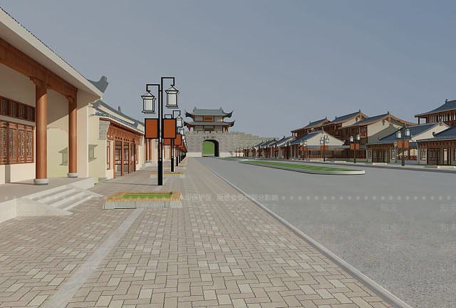 现代古建筑街道场景3D模型下载【ID:1189547099】