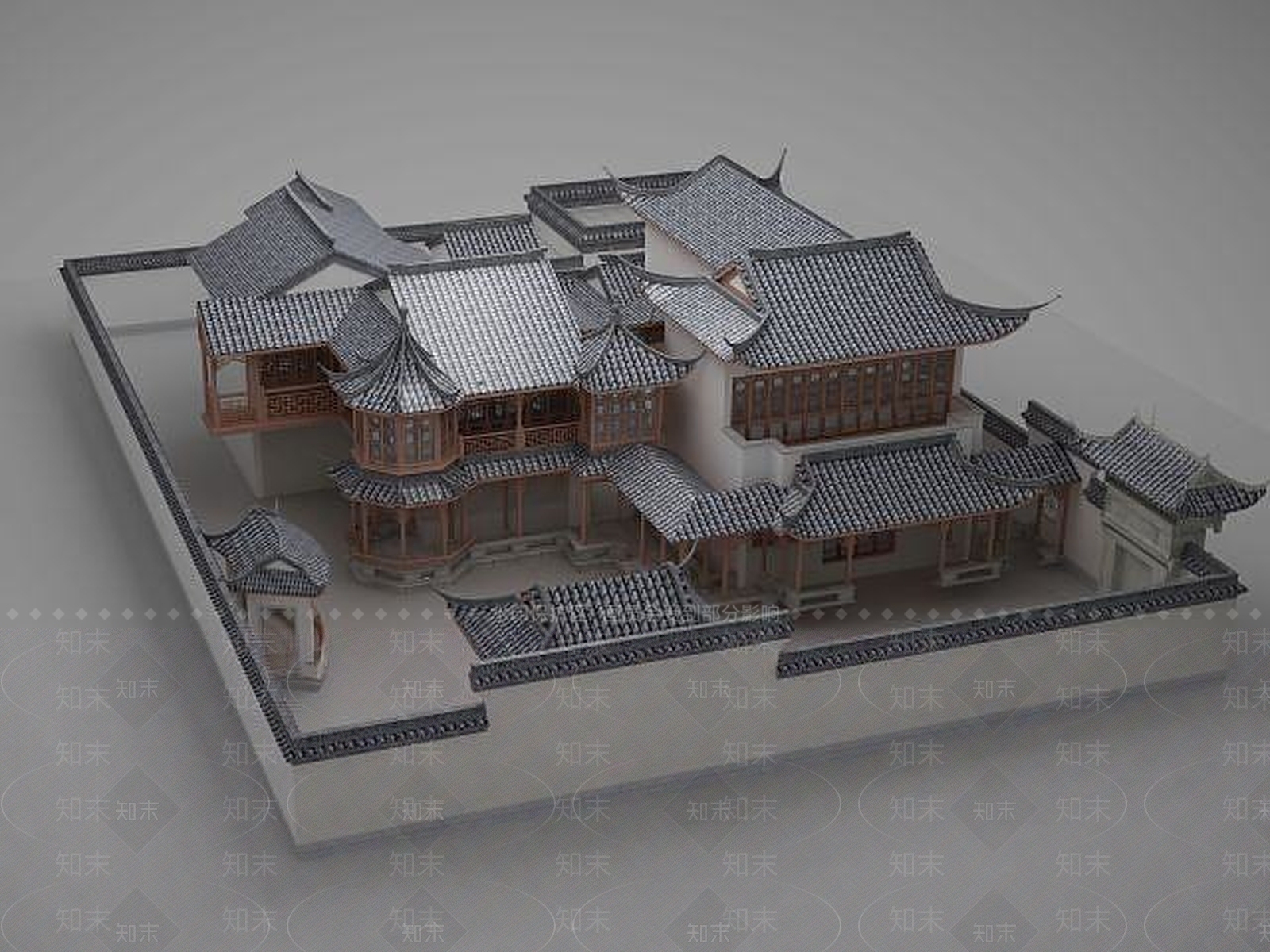 现代古建筑院子群落3D模型下载【ID:1189547372】